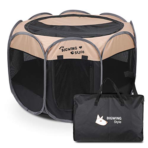 BIGWING Style Welpenlaufstall/Tierlaufstall/Hundehütte/Welpenauslauf/Laufstall für Hunde/Katzenhaus/Wasserdichtes Zelt für Kleintiere wie Hunde, Katzen (L,Beige) von BIGWING Style