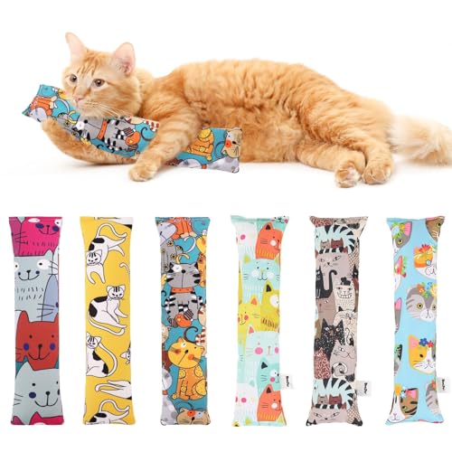 BINGPET 6 Stück Katzenminze Spielzeug, Katzenkissen Interaktives Kätzchen Spielzeug, gefüllt mit Natürlicher Katzenminze, Indoor Kitty Kick Pillow Spielzeug mit süßem Druck von BINGPET