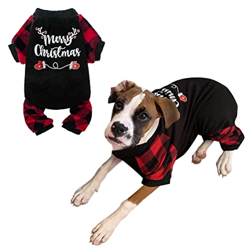 BINGPET Hunde-Pyjama, kariert für kleine, mittelgroße und große Hunde, weich, bequem, warme Winterkleidung, klassischer karierter Welpen-Pyjama, Haustier-Einteiler mit Füßen, Haustier-Schlafanzug, von BINGPET