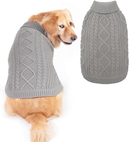 BINGPET Thermo-Strickpullover für kleine, mittelgroße und große Hunde, Wintermantel für Hunde und Katzen, warme Swearter-Shirts, Outfits, klassischer Rollkragenpullover mit Zopfmuster, warmer Pullover von BINGPET