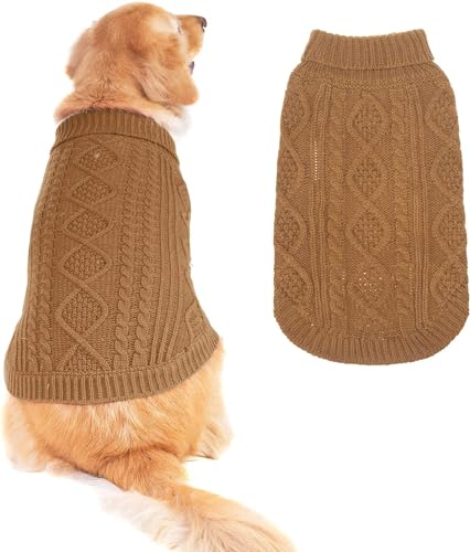 BINGPET Thermo-Strickpullover für kleine, mittelgroße und große Hunde, Wintermantel für Hunde und Katzen, warme Swearter-Shirts, Outfits, klassischer Rollkragenpullover mit Zopfmuster, warmer Pullover von BINGPET