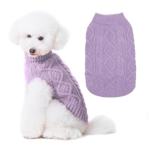 BINGPET Hunde Strickpullover - Rollkragen - Klassischer Zopfstrick Hundepullover Mantel Warme Sweartershirts Outfits für Hunde Katzen im Herbst Winter von BINGPET