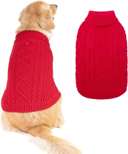 BINGPET Thermo-Strickpullover für kleine, mittelgroße und große Hunde, Wintermantel für Hunde und Katzen, warme Swearter-Shirts, Outfits, klassischer Rollkragenpullover mit Zopfmuster, warmer Pullover von BINGPET