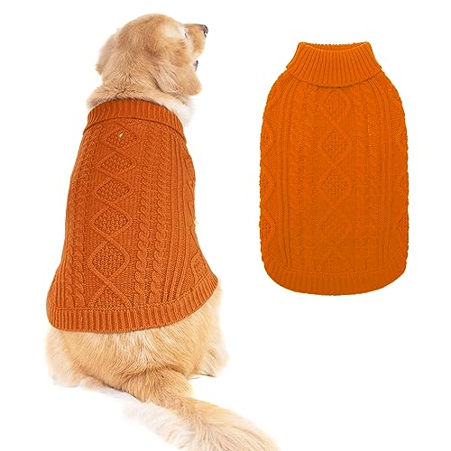 BINGPET Thermo-Strickpullover für kleine, mittelgroße und große Hunde, Wintermantel für Hunde und Katzen, warme Swearter-Shirts, Outfits, klassischer Rollkragenpullover mit Zopfmuster, warmer Pullover von BINGPET