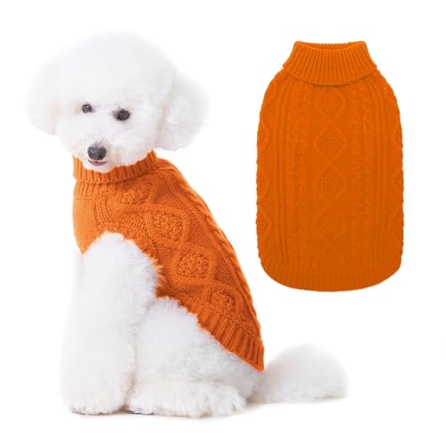 BINGPET Thermo-Strickpullover für kleine, mittelgroße und große Hunde, Wintermantel für Hunde und Katzen, warme Swearter-Shirts, Outfits, klassischer Rollkragenpullover mit Zopfmuster, warmer Pullover von BINGPET