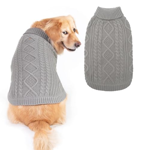 BINGPET Hunde-Strickpullover mit Rollkragen im klassischen Zopfstrick, Hundemantel, warmer Sweater, Outfits für Hunde und Katzen für Herbst und Winter von BINGPET