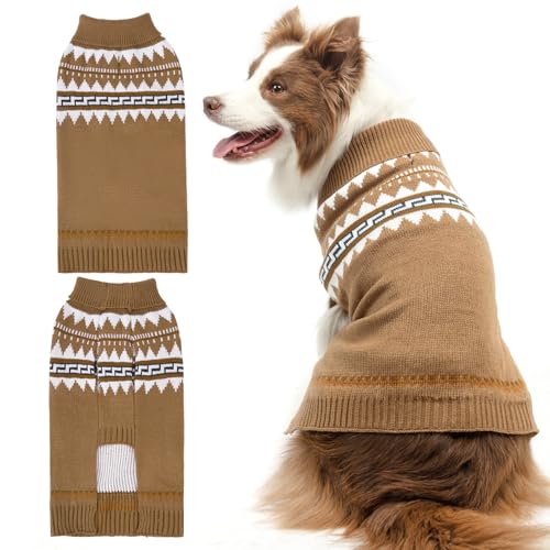 BINGPET Hundepullover, Rollkragenpullover, klassischer Strickpullover für kleine, mittelgroße und große Hunde mit Loch für die Leine, warme Sweatshirts für Hunde und Katzen, Grau, Größe L von BINGPET