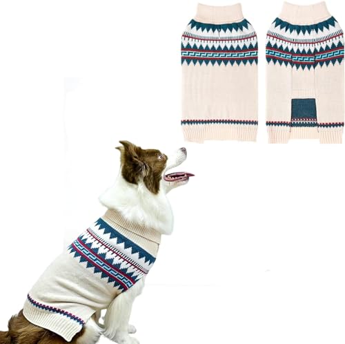 BINGPET Hundepullover, elastisch, mittelgroß, für Hunde, Mädchen, Jungen, ärmelloser Rollkragenpullover für große und mittelgroße Hunde, Weihnachtspullover für Herbst und Winter, Weiß, Größe L von BINGPET