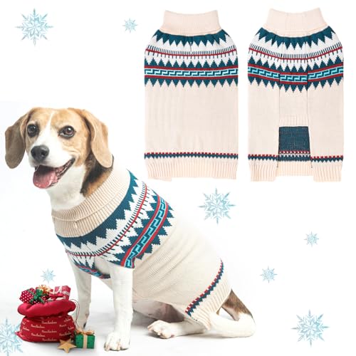 BINGPET Hundepullover – Rollkragen, klassischer Strick-Hundepullover für kleine, mittelgroße und große Hunde, Haustier-Winterkleidung, warme Sweatshirts, Outfits für Hunde und Katzen, Beige, M von BINGPET