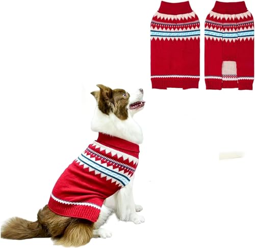 BINGPET Hundepullover – Rollkragen, klassischer Strick-Hundepullover für kleine, mittelgroße und große Hunde, Haustier-Winterkleidung, warme Sweatshirts, Outfits für Hunde und Katzen, Rot, L von BINGPET