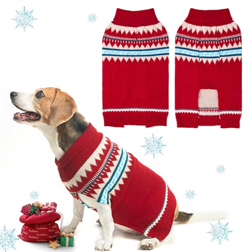 BINGPET Hundepullover – Rollkragenpullover, klassischer Strickpullover für kleine, mittelgroße und große Hunde, Haustier-Winterkleidung, warme Sweatshirts, Outfits für Hunde und Katzen, Rot, Größe M von BINGPET