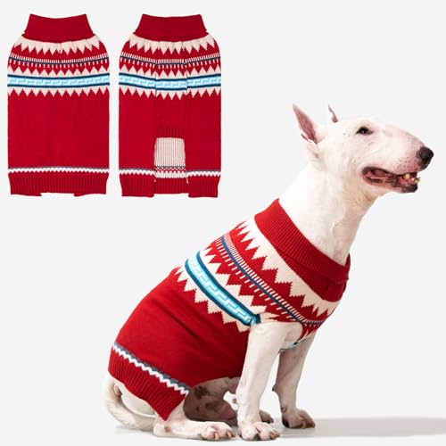 BINGPET Hundepullover – Rollkragen, klassischer Strickpullover für kleine, mittelgroße und große Hunde, Haustier-Winterkleidung, warme Sweatshirts, Outfits für Hunde und Katzen, Rot, L/XL von BINGPET