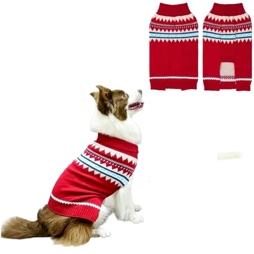 BINGPET Hundepullover – Rollkragen, klassischer Strickpullover für kleine, mittelgroße und große Hunde, Haustier-Winterkleidung, warme Sweatshirts, Outfits für Hunde und Katzen, Rot, L/XL von BINGPET