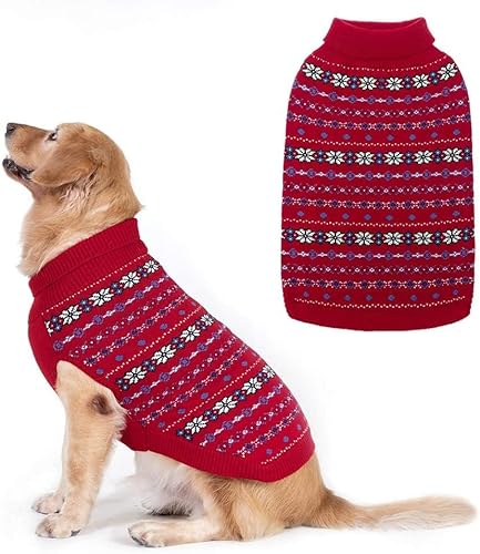 BINGPET Hundepullover – Weihnachten Winter Warme Hundekleidung – Rollkragenpullover für kleine, mittelgroße und große Hunde – Klassische Schneeflocke Doggy Strickwaren Kleidung von BINGPET