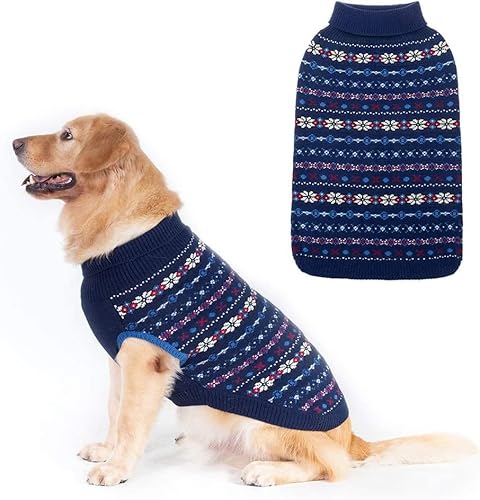 BINGPET Hundepullover – Weihnachten Winter Warme Hundekleidung – Rollkragenpullover für kleine, mittelgroße und große Hunde – Klassische Schneeflocke Doggy Strickwaren Kleidung von BINGPET