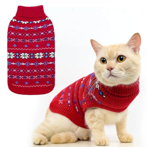 BINGPET Katzenpullover – Katzen Winter Pullover mit Schneeflocke – Weicher Rollkragen Strick Kätzchen Welpe Bekleidung Winter Haustier Kleidung für kaltes Wetter von BINGPET