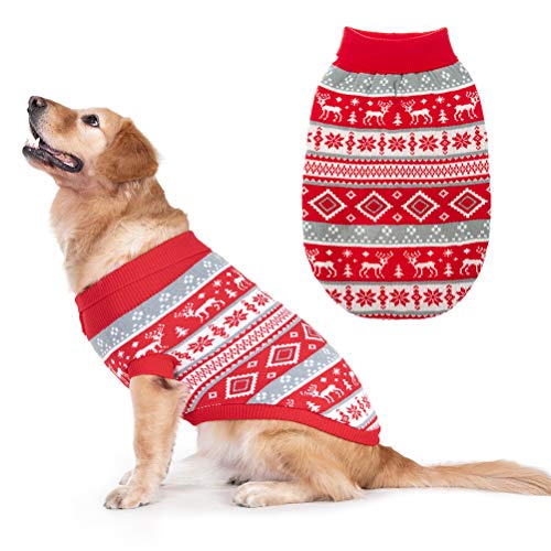 BINGPET Klassischer Hundepullover mit Schneeflocken-Elch-Muster – weicher dicker Haustier-Pullover, warme Katzen- und Hundebekleidung, Strickwaren, Haustier-Winterkleidung, Weihnachts-Outfits von BINGPET