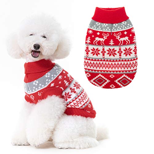 BINGPET Klassischer Hundepullover mit Schneeflocken-Elch-Muster – weicher dicker Haustier-Pullover, warme Katzen- und Hundebekleidung, Strickwaren, Haustier-Winterkleidung, Weihnachts-Outfits von BINGPET