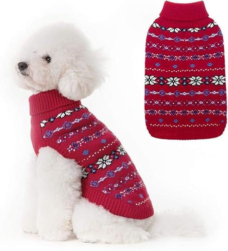 BINGPET Klassischer Hundepullover mit Schneeflocken-Motiv, weich, dick, für Hunde und Katzen, warme Kleidung, Strickwaren, Haustier-Winterkleidung von BINGPET