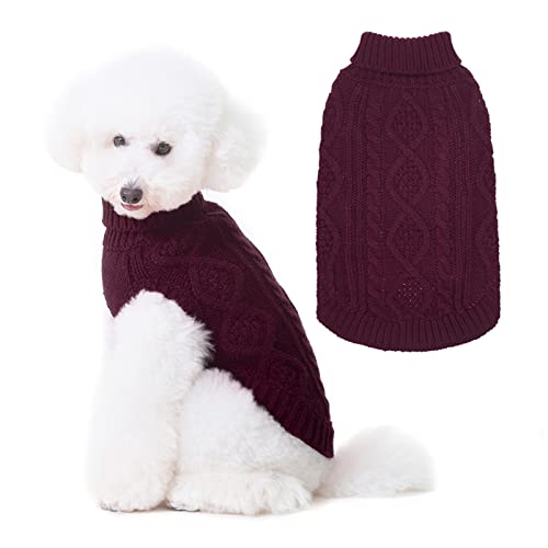 BINGPET Rollkragen Strickpullover Hund - Klassischer Zopfmuster Hund Pullover Mantel, Warme Haustier Winter Kleidung Outfits für Hunde Katzen in der kalten Jahreszeit von BINGPET