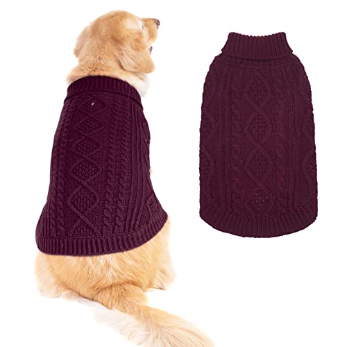 BINGPET Rollkragen Strickpullover Hund - Klassischer Zopfmuster Hund Pullover Mantel, Warme Haustier Winter Kleidung Outfits für Hunde Katzen in der kalten Jahreszeit von BINGPET