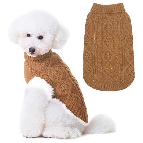 BINGPET Rollkragen Strickpullover Hund - Klassischer Zopfmuster Hund Pullover Mantel, Warme Haustier Winter Kleidung Outfits für Hunde Katzen in der kalten Jahreszeit von BINGPET