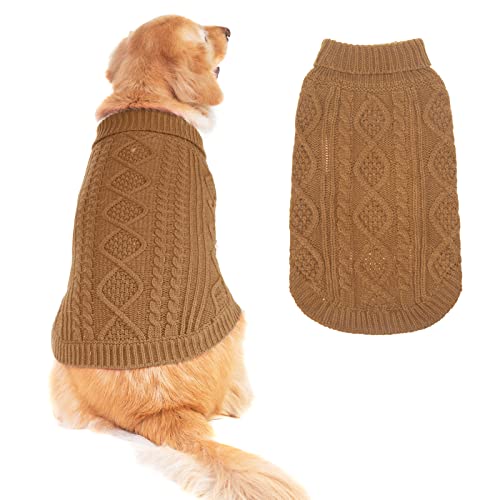 BINGPET Rollkragen-Strickpullover f¨¹r Hunde - Klassischer Zopfstrick-Hundepullover, warme Haustier-Winterkleidung-Outfits f¨¹r Hunde Katzen in der kalten Jahreszeit (L, Braun) von BINGPET