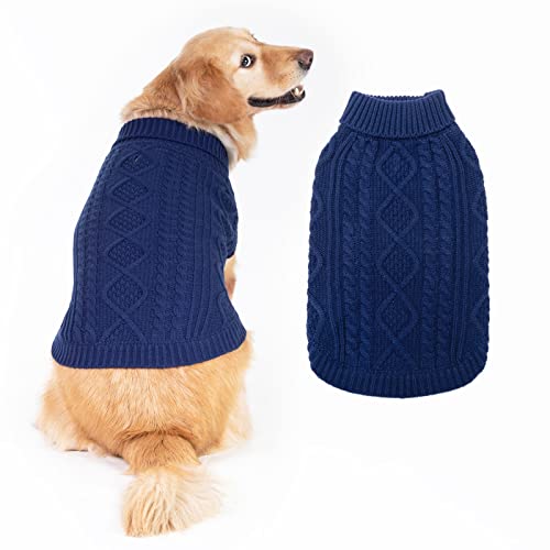 BINGPET Rollkragen-Strickpullover f¨¹r Hunde - Klassischer Zopfstrick-Hundepullover, warme Haustier-Winterkleidung-Outfits f¨¹r Hunde Katzen in der kalten Jahreszeit (M, Navy blau) von BINGPET