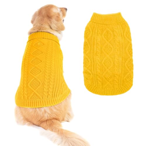 BINGPET Thermo-Strickpullover für kleine, mittelgroße und große Hunde, Wintermantel für Hunde und Katzen, warme Swearter-Shirts, Outfits, klassischer Rollkragenpullover mit Zopfmuster, warmer Pullover von BINGPET