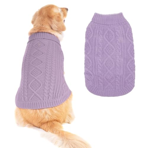 BINGPET Thermo-Strickpullover für kleine, mittelgroße und große Hunde, Wintermantel für Hunde und Katzen, warme Swearter-Shirts, Outfits, klassischer Rollkragenpullover mit Zopfmuster, warmer Pullover von BINGPET