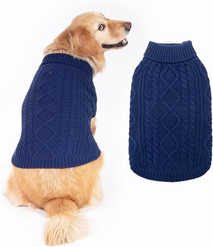 BINGPET Thermo-Strickpullover für kleine, mittelgroße und große Hunde, Wintermantel für Hunde und Katzen, warme Swearter-Shirts, Outfits, klassischer Rollkragenpullover mit Zopfmuster, warmer Pullover von BINGPET