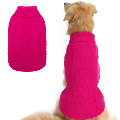 BINGPET Thermo-Strickpullover für kleine, mittelgroße und große Hunde, Wintermantel für Hunde und Katzen, warme Swearter-Shirts, Outfits, klassischer Rollkragenpullover mit Zopfmuster, warmer Pullover von BINGPET