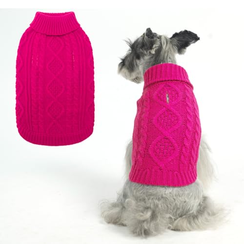 BINGPET Thermo-Strickpullover für kleine, mittelgroße und große Hunde, Wintermantel für Hunde und Katzen, warme Sweartershirts, Outfits, klassischer Rollkragenpullover mit Zopfmuster, warm, Größe S von BINGPET