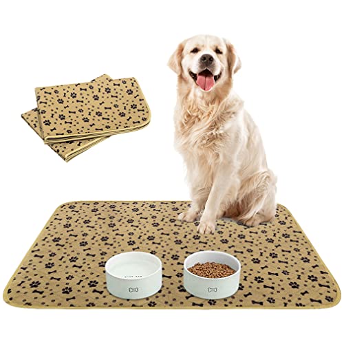 BINGPET wasserdichte rutschfeste Hundefuttermatte 2er Set,Saugfähige Waschbare Napfunterlage für Hunde und Katzen, mit Erhöhtem Rand, Haustiermatte für Futter und Urin,Solide grau (60 x 90 cm) von BINGPET