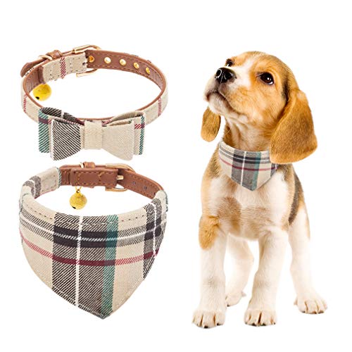 Fliege Hundehalsband 2 PCS verstellbare Halsbänder Fliege Bandana mit Glocke für Welpen Katzen Klassische Karierte Bandana Krawatte für Hunde, Welpen und Katzen Outdoor Walkin von BINGPET