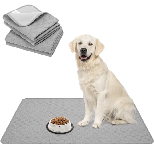 BINGPET wasserdichte rutschfeste Hundefuttermatte 2er Set,Saugfähige Waschbare Haustierfuttermatte für Hunde und Katze, mit Erhöhtem Rand, Haustiermatte für Futter und Urin,Solide grau (60 x 90 cm) von BINGPET