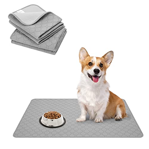 Waterproof Dog Food Mat Non-Slip - Pack of 2 Dog Bowl Mat Absorbent Pet Feeding Mats Washable Pee Pads for Puppies Cats, Solid Grey 24" X 16" von BINGPET