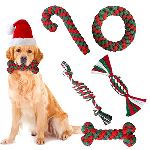 BINXWA 5 Stück Hundespielzeug Weihnachten,Hundespielzeug Kauen Naturbaumwolle Hundespielzeug Seil Hundespielzeug Zuckerstange für Kleine und Mittlere Hund Geschenk Weihnachten von BINXWA