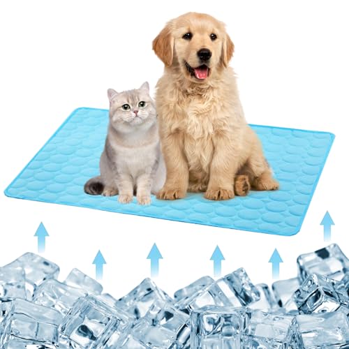 BINXWA Kühldecke für Hunde,Hunde Kühlmatte für Sommer Pet Cooling Mat for Dogs and Cats Blau 70 * 55cm Waschbar EIS Seide Polster Leicht Atmungsaktiv Tier Kühlmatte Hund von BINXWA