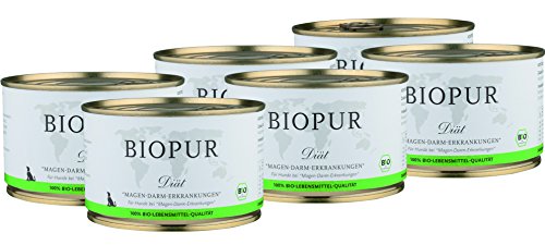 Bio Diät-Hundefutter bei Magen-Darm-Erkrankungen für Hunde 6x400g in 100% Bio-Lebensmittelqualität Premium Nassfutter von BIOPUR Tiernahrung