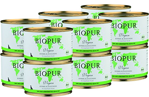 Bio Hundefutter Vegan, Dinkel & Zucchini für Hunde 12x400g von BIOPUR Tiernahrung