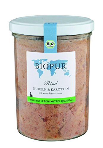 Biopur Rind, Nudeln, Karotten 400g Bio-Hundefutter im Glas, 6er Pack (6 x 370 g) Premium Nassfutter von BIOPUR Tiernahrung