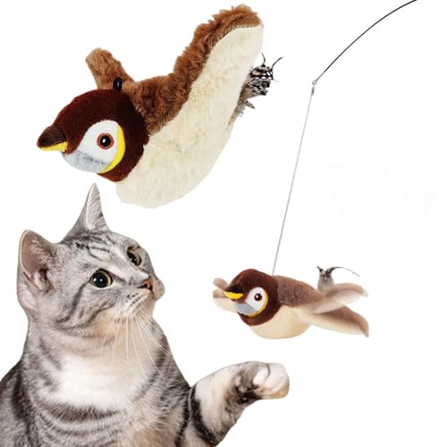 BIOSA Katzenspielzeug Vogel, Flying Bird Katzenspielzeug, Simulierter zwitschernder Vogel Katzenspielzeug, Wiederaufladbares simuliertes Vogelspielzeug for Katzen, Katzenminze Spielzeug von BIOSA