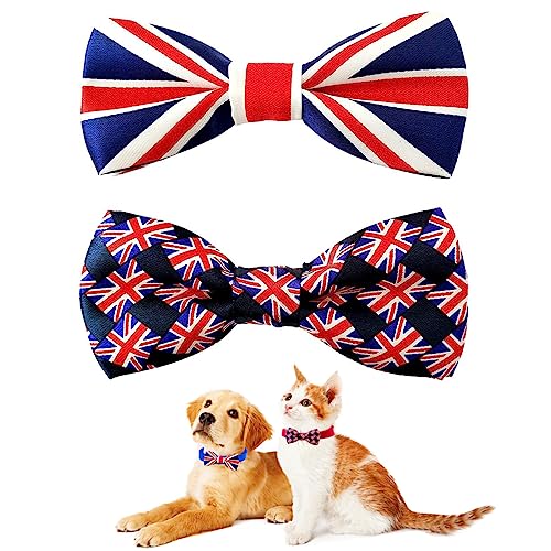 BIPY 2 x Fliege für Hunde mit britischer Flagge, patriotische Hundehalsband, Fliegen für Urlaub, Party, Feiern, König, Charles, Krönung, Haustierpflege-Zubehör für kleine, mittelgroße Katzen, Welpen, von BIPY