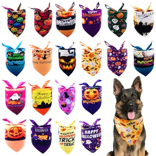 BIPY Halloween-Hundehalstuch, Dreieckstuch mit klassischem Kürbis, Geist, Fledermaus, Haustier-Schal für große Hunde, Geschenk, Halstuch, Party, Kostüm, Zubehör, 20 Stück von BIPY