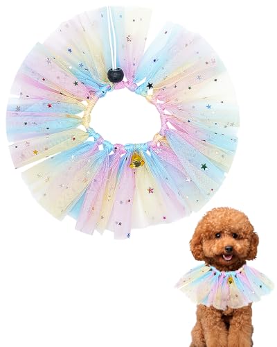 BIPY Mehrfarbiges Tutu-Halsband für Hunde mit Glockenhals, Zubehör für kleine Hunde, Katzen, verstellbare Halskette mit Pailletten, Party, Urlaub, Kordelzug, Haustierkostüm von BIPY