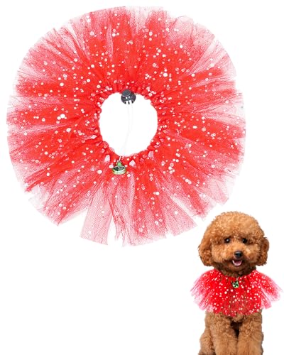 BIPY Rotes Hunde-Tutu-Halsband mit Glockenhals, Zubehör für kleine Hunde, Katzen, verstellbare Halskette mit Pailletten, Party, Urlaub, Kordelzug, Haustierkostüm von BIPY