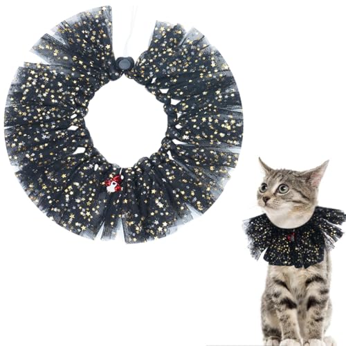 BIPY Schwarzes Hunde-Tutu-Halsband mit Glockenhals, Zubehör für kleine Hunde, Katzen, verstellbare Halskette mit Pailletten, Party, Urlaub, Kordelzug, Haustierkostüm von BIPY