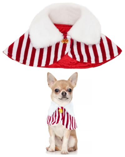 BIPY Weihnachtskostüm für kleine Hunde, rot-weiß gestreift, für Welpen, Kätzchen, Winter, Weihnachtsmann, weiche Kleidung, Urlaub, Party, Outfit, Haustierbekleidung von BIPY