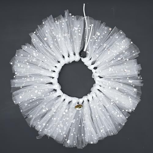 BIPY Weißes Tutu-Halsband für Hunde mit Glockenhals, Zubehör für kleine Hunde, Katzen, Hochzeit, verstellbare Halskette mit Pailletten, Party, Urlaub, Kordelzug, Haustierkostüm von BIPY